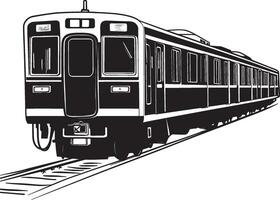 a black and white drawing of a train on the tracks vector