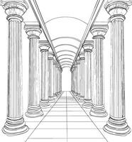 an illustration of a hallway with columns vector