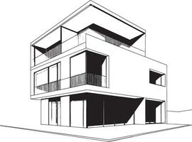 a sketch of a modern house with balconies vector