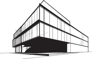 a drawing of a modern building with windows vector