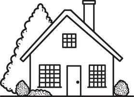 house with trees and bushes coloring page vector