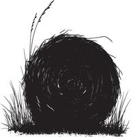 A grayscale drawing of a rolled hay bale. vector