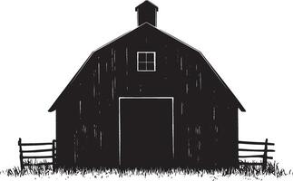 A pen-and-ink drawing of an old wooden barn. vector