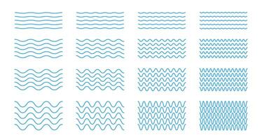 Wave line set. Sea wave pattern. Wave ornament decorations. Wavy zig zag lines. Wave thin line background. Blue water waves illustration vector