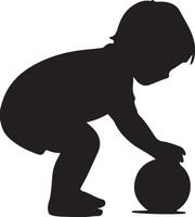 Silhouette illustration of a toddler playing with football vector