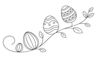 Hand drawn black line art easter egg of row with flower linear style one continuous line drawing bunny with eggs Editable stroke outline vector