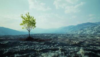 A trees in the middle of a barren deforestation forest with sky photo