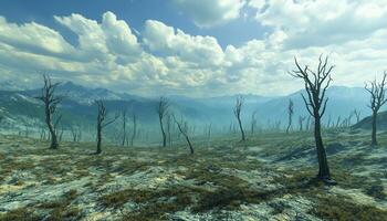 Forest with dry trees without leaves and slightly barren and sky photo