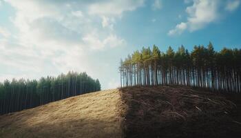 A side lush forest and bare damage forest comparison photo