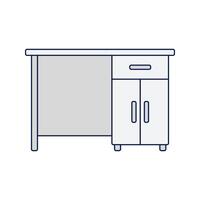 Desk with Drawer, A functional office or home desk with a built-in storage cabinet. vector