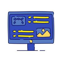 Design Software Monitor, A desktop screen displaying a UI layout, symbolizing graphic design and digital interface creation. vector