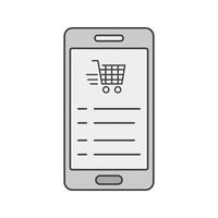 Smartphone with Shopping Cart, A mobile device displaying an online shopping cart, representing e-commerce and digital transactions. vector