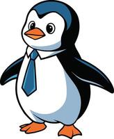 funny penguin wearing tie cartoon illustration and white background vector