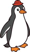 penguin standing and wearing hat cartoon illustration vector