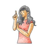 image of a woman's hand pointing upwards with her index finger vector