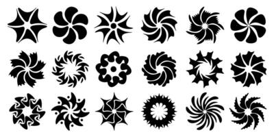 The black flower set features abstract floral design silhouettes and geometric patterns. It is ideal for decoration, logos, and design projects. vector