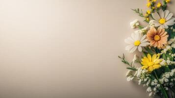Cute adorable creature adorned with a flower crown on a soft grey background photo