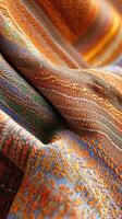 Exploring vibrant African textile patterns in the weaving process photo
