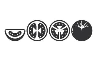 Fresh Tomato Silhouette with Various Slices. Black Healthy Tomato Slices Element. vector