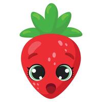 Surprised strawberry character with wide eyes and an open mouth. A charming and expressive fruit design, ideal for branding, packaging, prints, stickers, and digital illustrations vector
