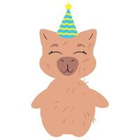 Adorable capybara wearing a festive party hat with a joyful expression vector