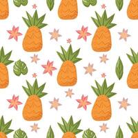 Lush and elegant pineapple pattern with natural tropical elements. Great for fabric design, decor projects, and social media templates vector