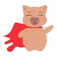 Adorable capybara dressed as a superhero with a flowing red cape and a cheerful expression vector