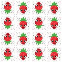 Seamless pattern with charming strawberries featuring expressive faces and green leaves vector