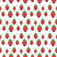 Seamless pattern with expressive strawberry characters on a white background. Playful and cheerful fruit design, perfect for fabric, wallpapers, gift wrap, branding, and digital projects vector