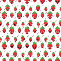 Seamless pattern featuring vibrant strawberries with expressive faces on a white background. Ideal for fabric, packaging, stationery, wallpaper, and digital projects vector
