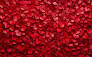 Multitude red heart shapes texture. Celebrate affection. Happy Valentines Day greeting card, header website and social media post. photo