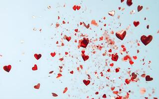 Multitude red heart shapes texture. Happy Valentines Day greeting card, website and social media post. photo