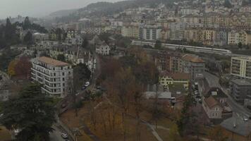 Aerial view of Neuchatel in Switzerland. 4K video