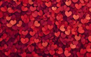 Multitude red heart shapes texture. Happy Valentines Day greeting card, header website and social media post. photo