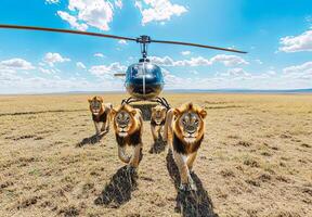 some lions in front of a helicopter photo