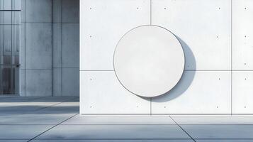 Mockup black frame circle signboard store display identity in wall building photo