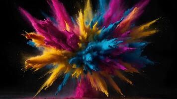 A Vibrant Color Explosion Creating an Impressive Visual Effect Against a Deep Black Background photo