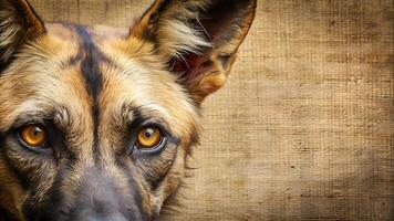 photo realistic wild dog close up face with copy space. .