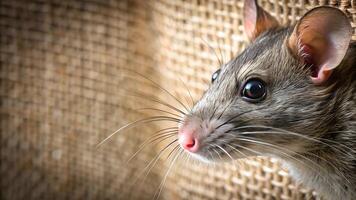 photo realistic wild rat close up face with copy space. .