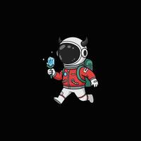 Dashing Astronaut with Crystal Flower A Whimsical Space Adventure vector