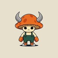 Adorable Mushroom Boy A Cartoon Character with Horns vector