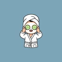 Happy Person with Cucumber Eye Mask A Cheerful Cartoon Illustration vector