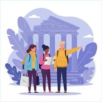 Exploring Ancient Ruins Guided Tour Group Travel vector