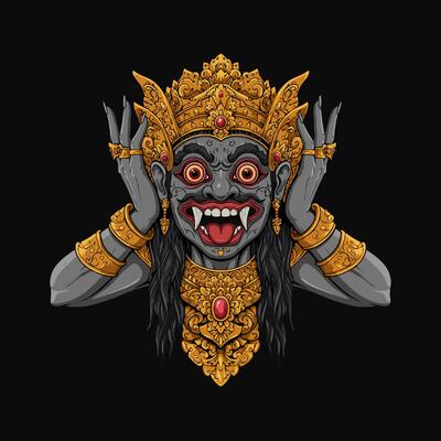 Balinese Demon Intricate Gold Ornamentation and Fierce Expression