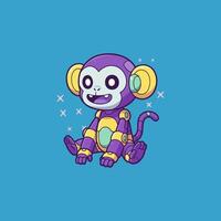 Charming Robotic Monkey A Delightful Cartoon Illustration vector
