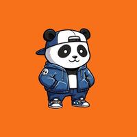 Cool Panda in Stylish Blue Outfit A Cartoon Illustration vector