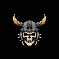 Viking Skull in Horned Helmet Dark, Bold Illustration vector