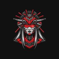 Cyberpunk Geisha Red Robotic Warrior in Dark Art Style vector