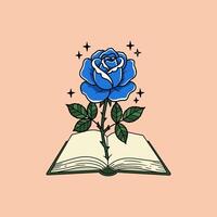 Blue Rose Emerging From Open Book Illustration vector
