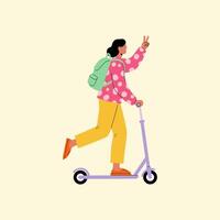 Girl Riding Scooter with Backpack Happy Illustration vector